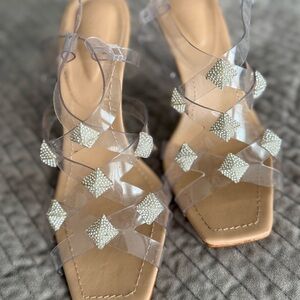 SCHUTZ Clear Strappy Heels with Sparkling Accents